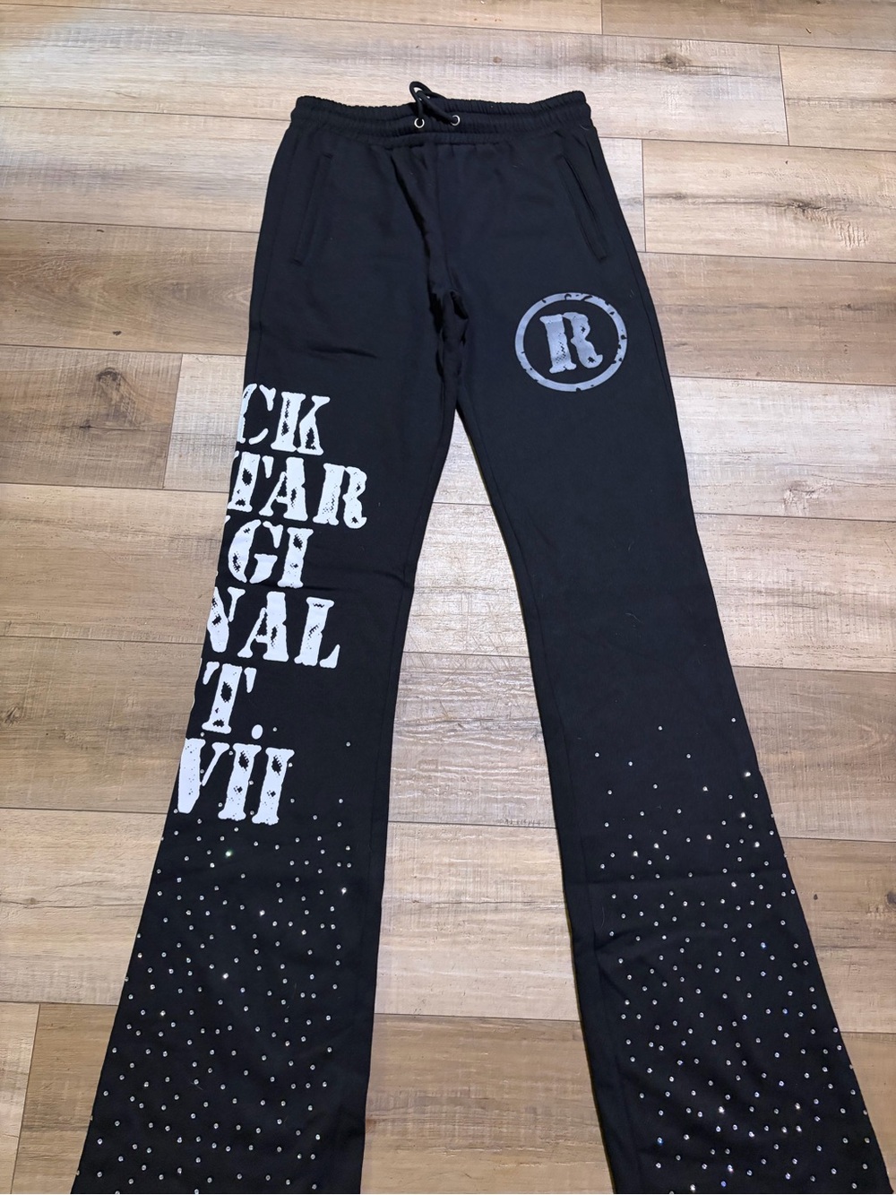 Black Mens Graphic Flared Jeans